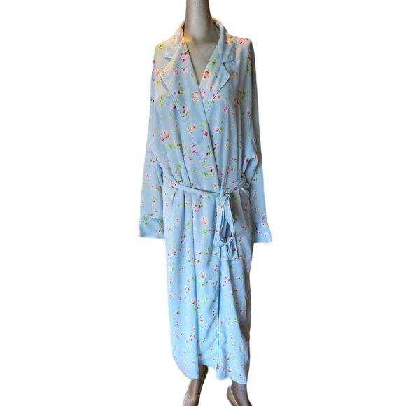 Victoria's Secret Full Length Blue Floral Robe Large - Picture 1 of 10